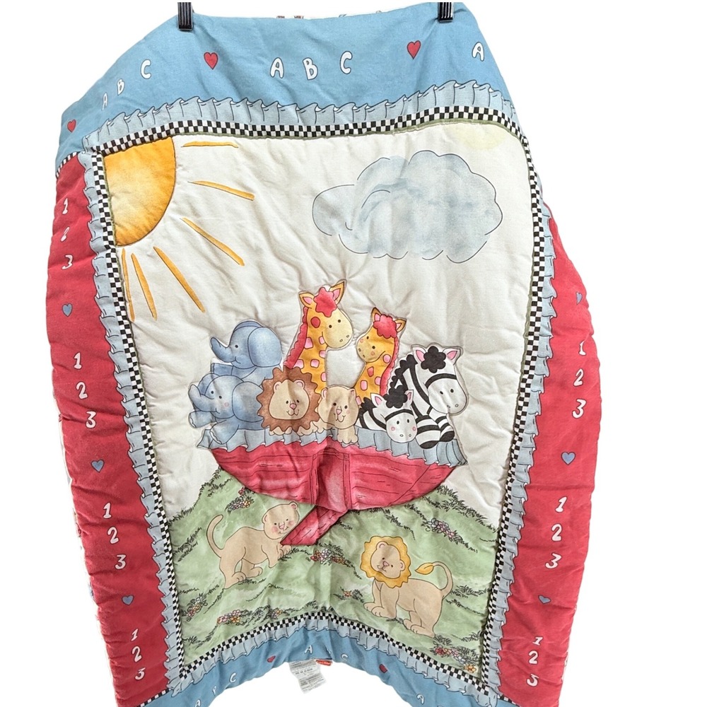 Fisher Price Noahs Ark Boar‎ Animals Red Blue Baby Blanket Kids Quilt Comforter